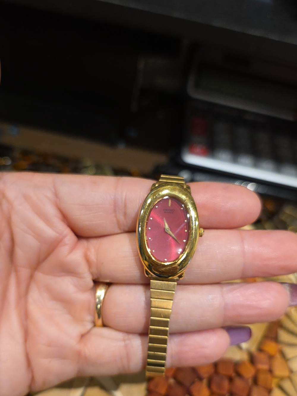 Seiko Women's Gold Tone Watch with Pink Dial